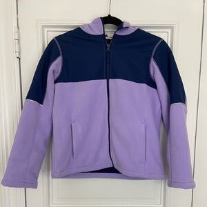Lands End Sherpa Lined Purple Navy Blue Fleece Full Zip Hooded Jacket Coat Girls